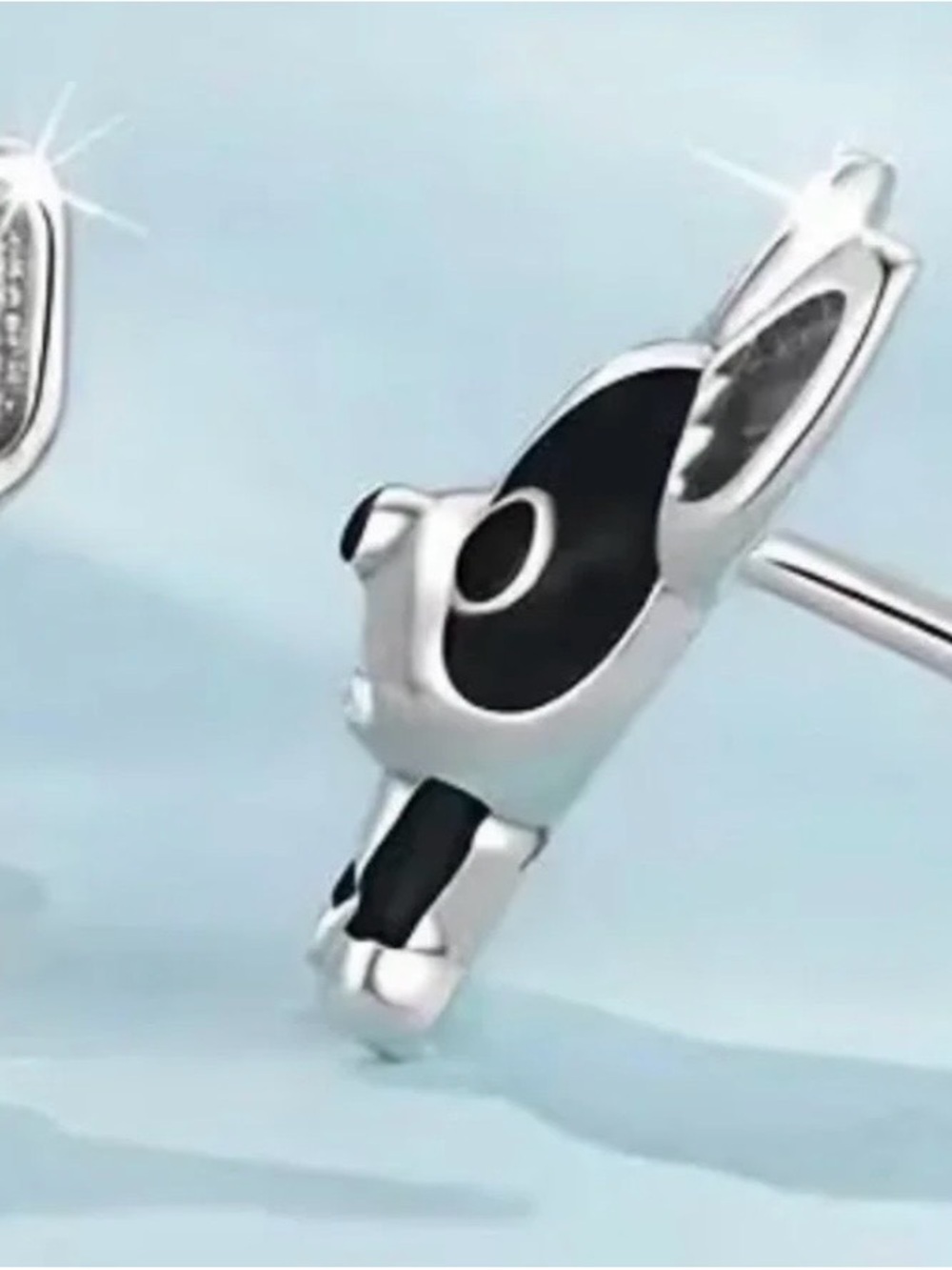 Cute Black & Silver Dog Stud Earrings - Picture 4 of 5